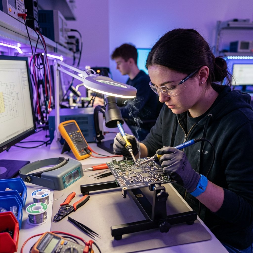 Estudiante trabajando en un proyecto electrónico
